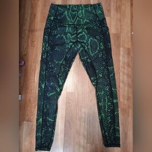 Green Snakeskin Print Leggings with Pockets